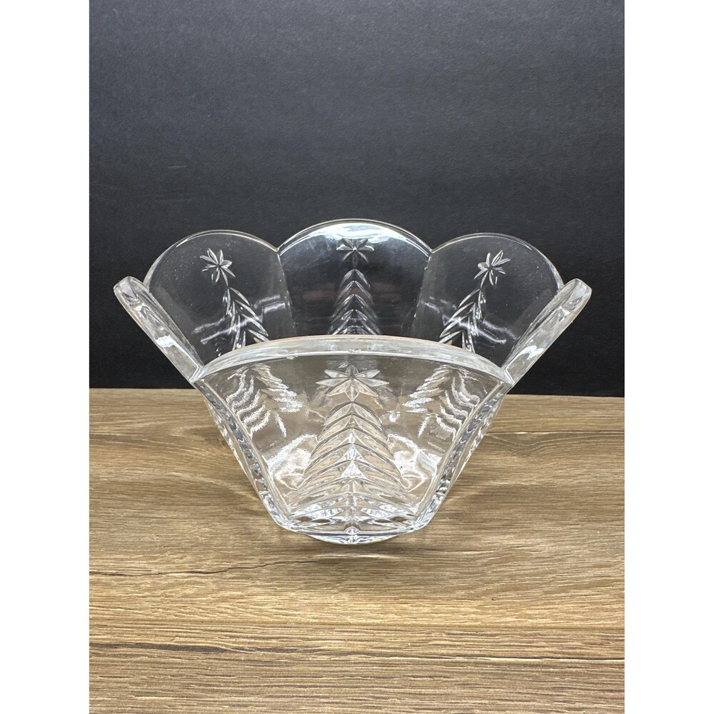 Vintage Mikasa Christmas Night Crystal 6 Sided Bowl 7x4.5 Inch